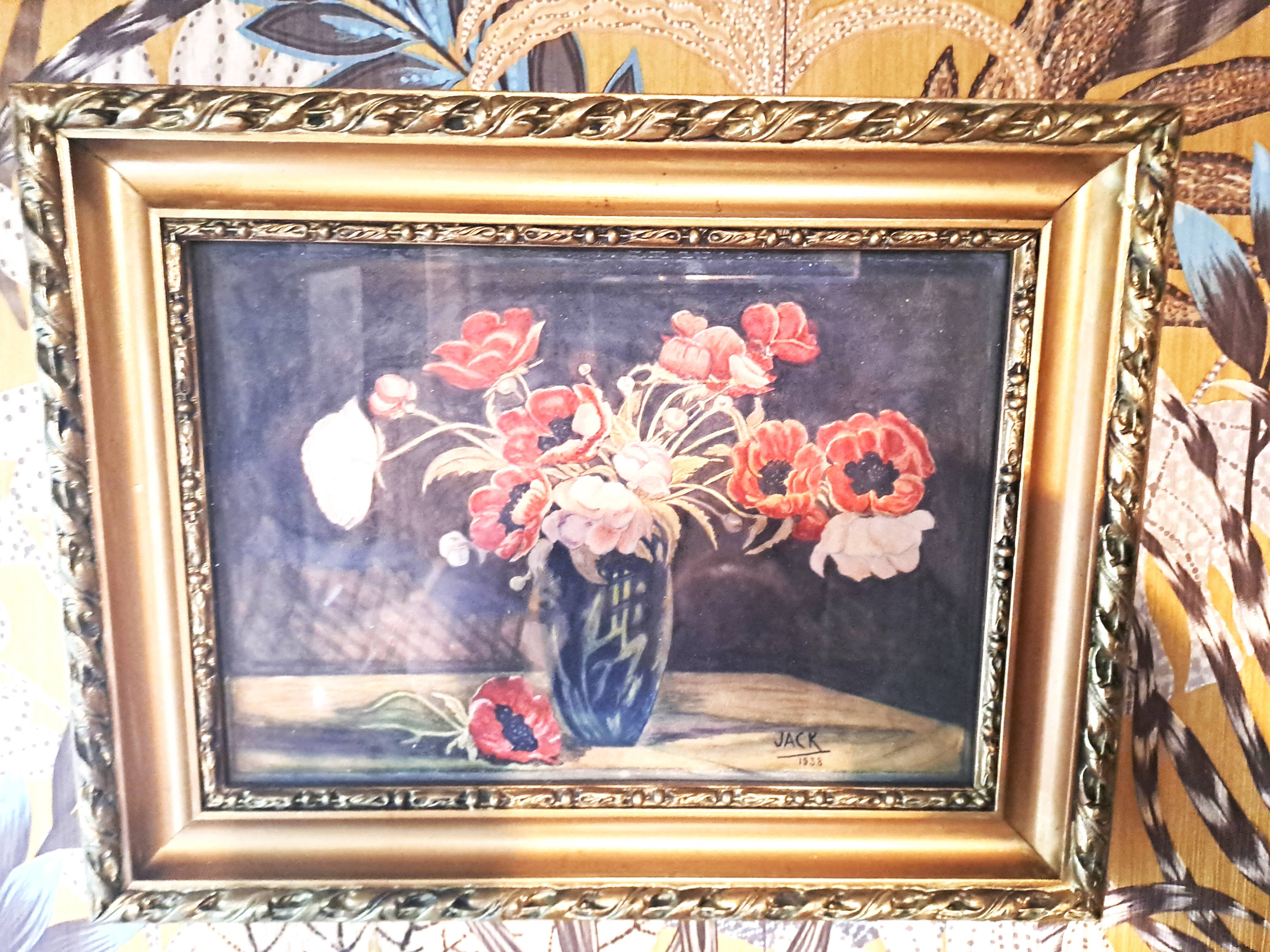 Painting jack watercolor still life france 1938 bouquet of anemones