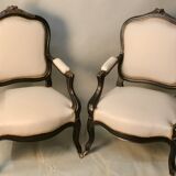 Pair of Convertible Armchairs Louis XV Style Pear Blackened Napoleon III