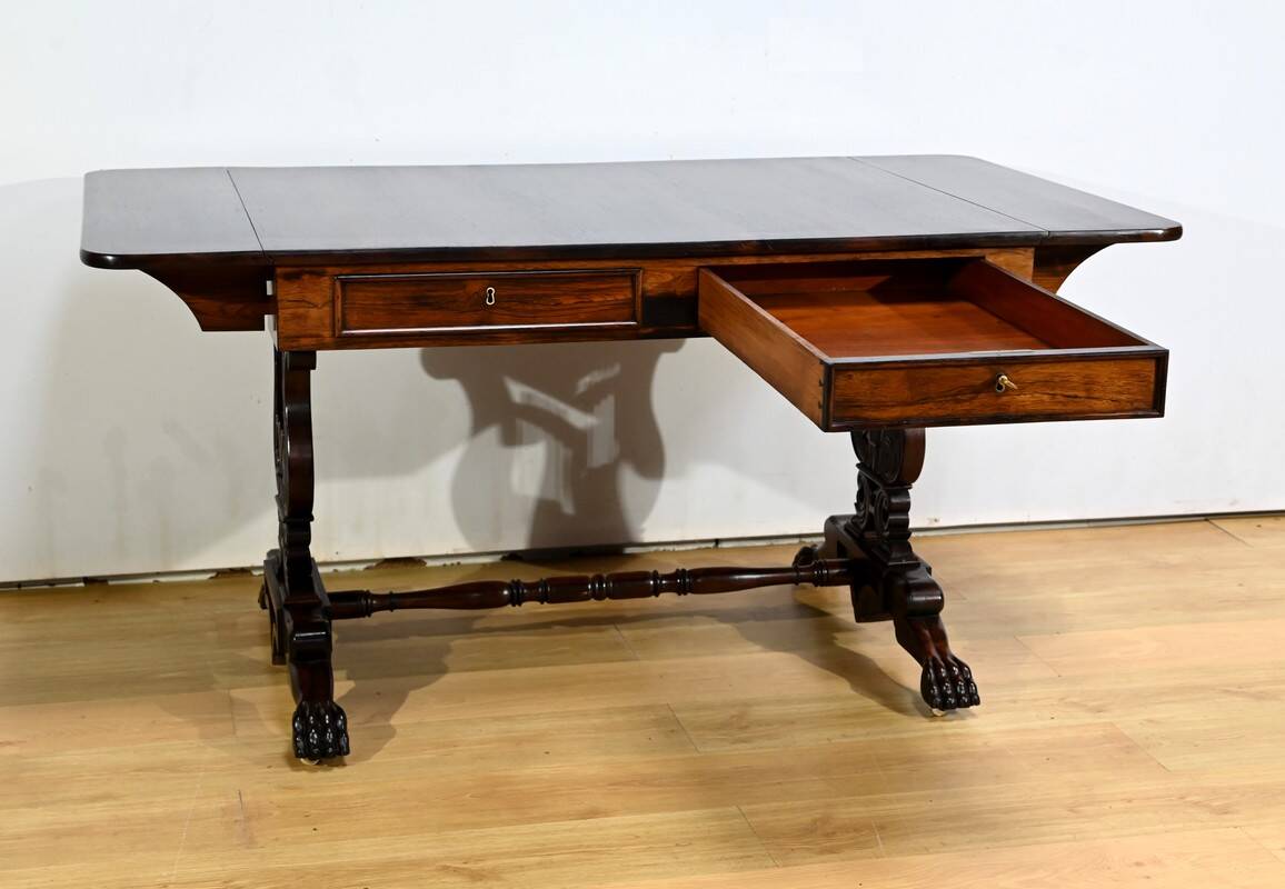 Desk Table with Shutters in Solid Rosewood, Restoration Period – Early 19th Century