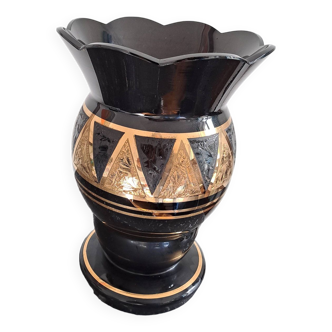 Art Deco vase in black glass and gilding by Paul Heller for De Rupel (Boom, Belgium) 1930s