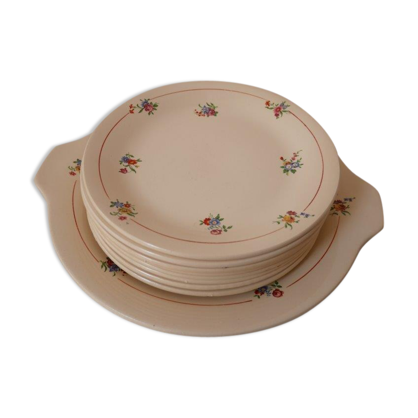 Set of 8 dessert plates with presentation plate, Béarn de Orchies Moulin des Loups model