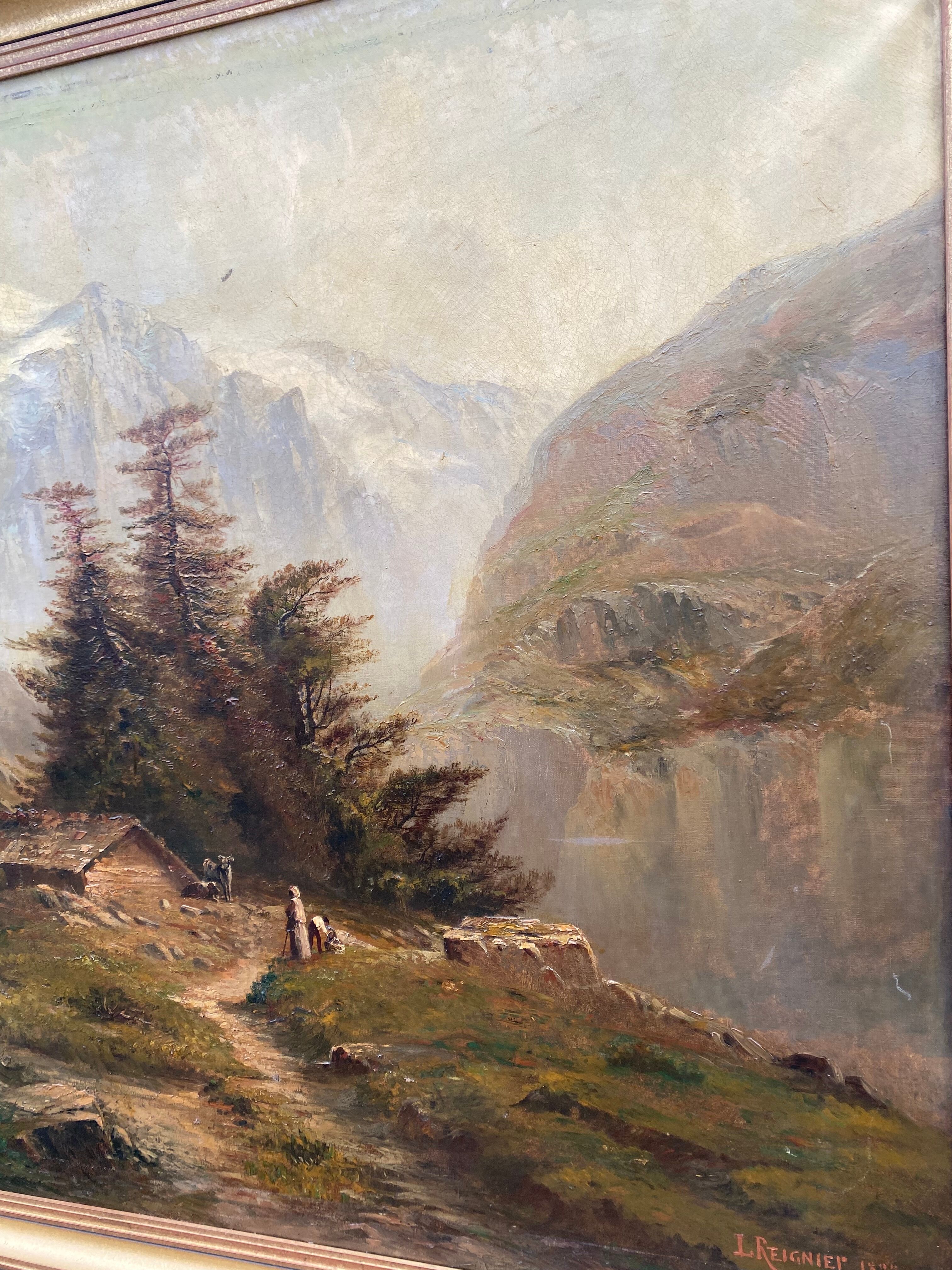 Oil on canvas "mountain landscape" signed L. Reignier 1888