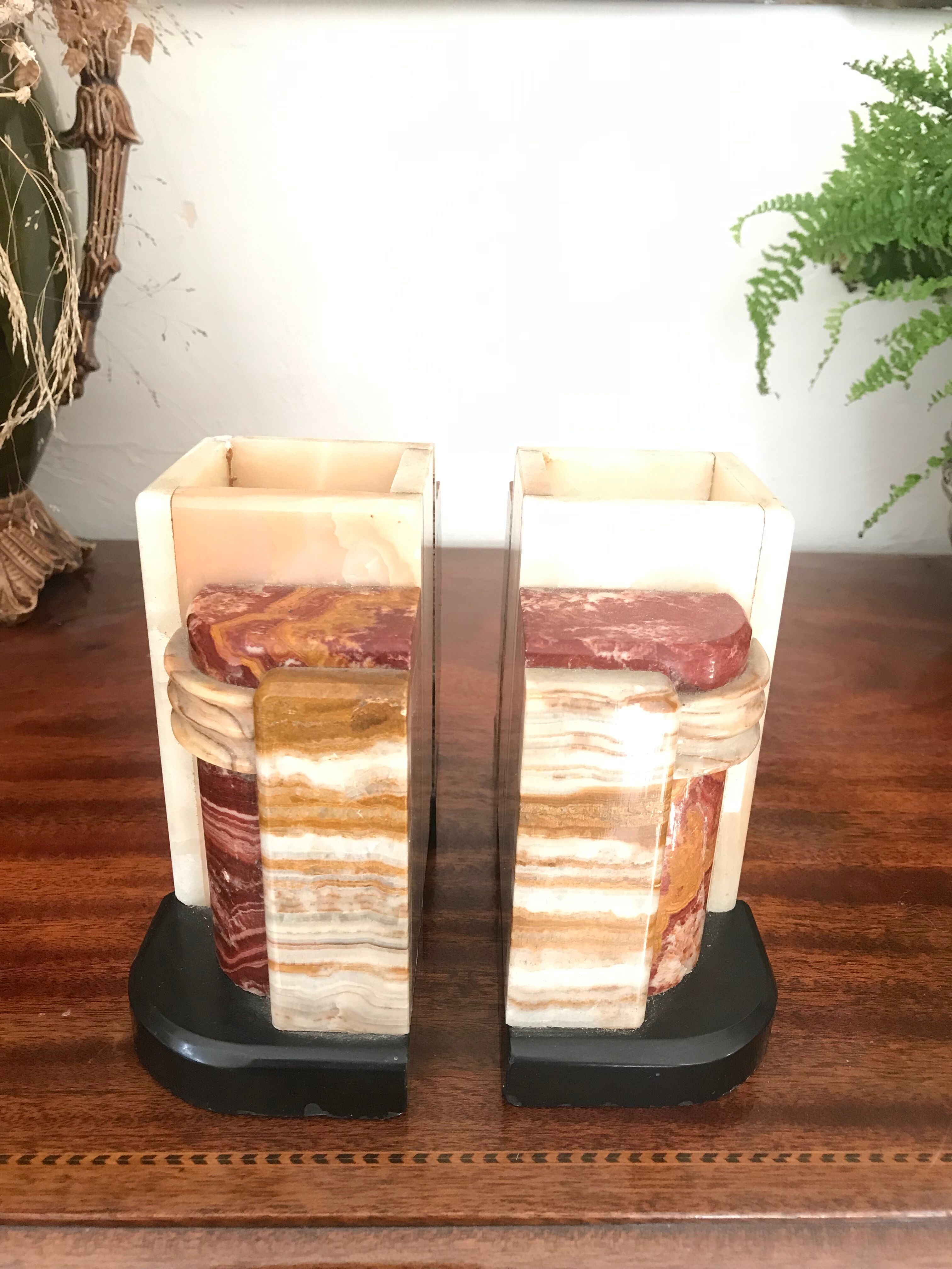 Pair of Art Deco marble book clamts