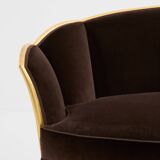 Maurice Dufrène gilded wood bench with brown velvet 1925