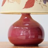 Pink ceramic lamp, herbarium-style lampshade, 70s