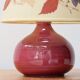 Pink ceramic lamp, herbarium-style lampshade, 70s