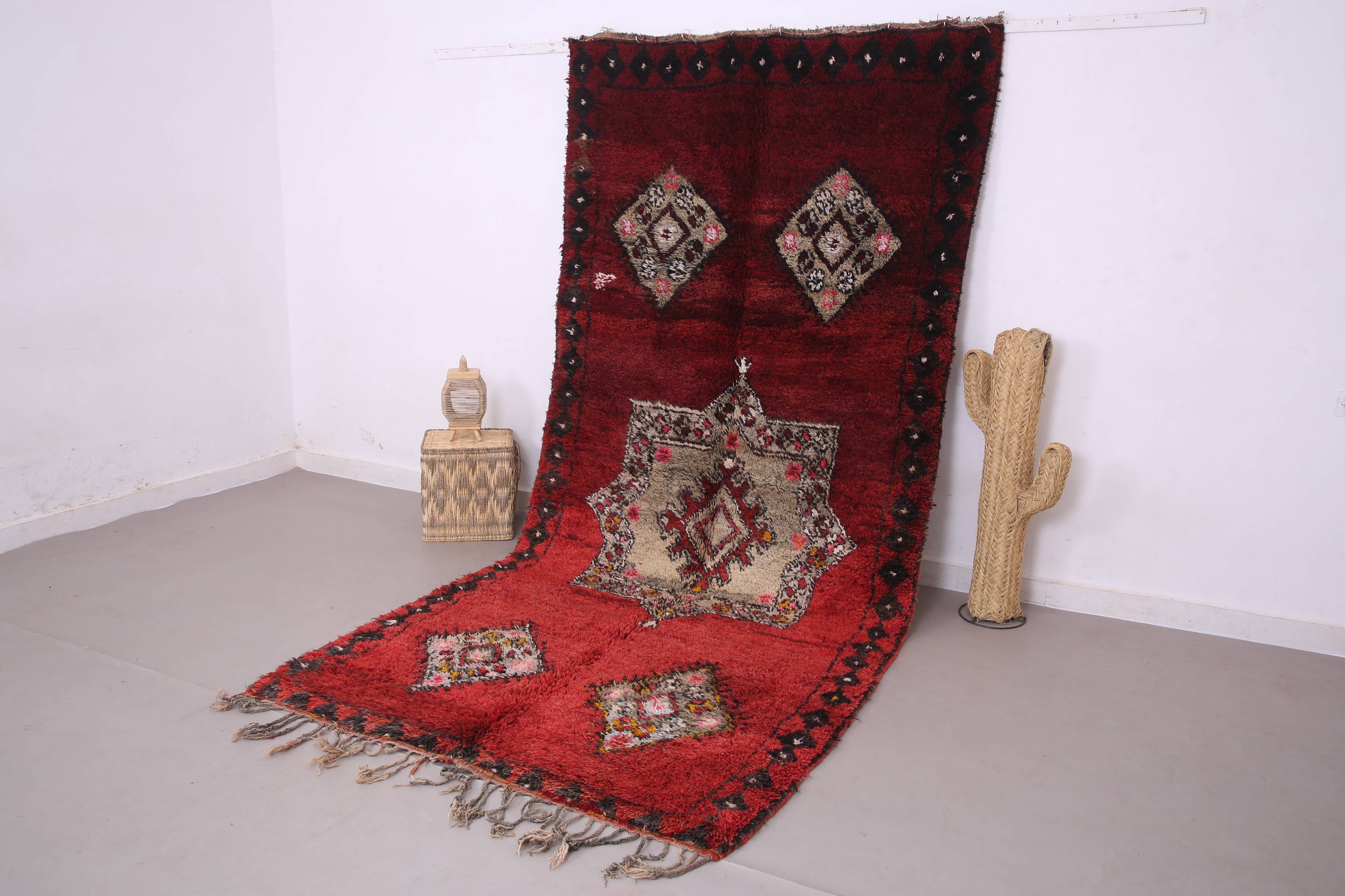 Burgundy Vintage Moroccan Rug 160 x 350 cm - Berber Wool Rug - Handmade rug