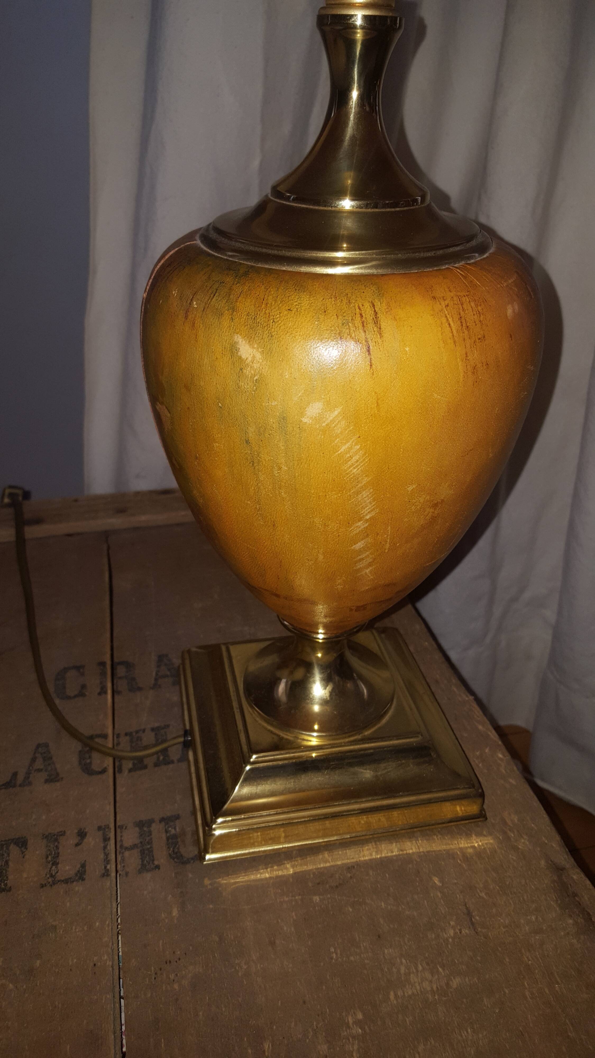 Lamp  dolphin, leather and brass