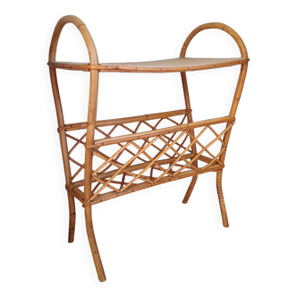 Table d'appoint, porte revues en rotin vintage