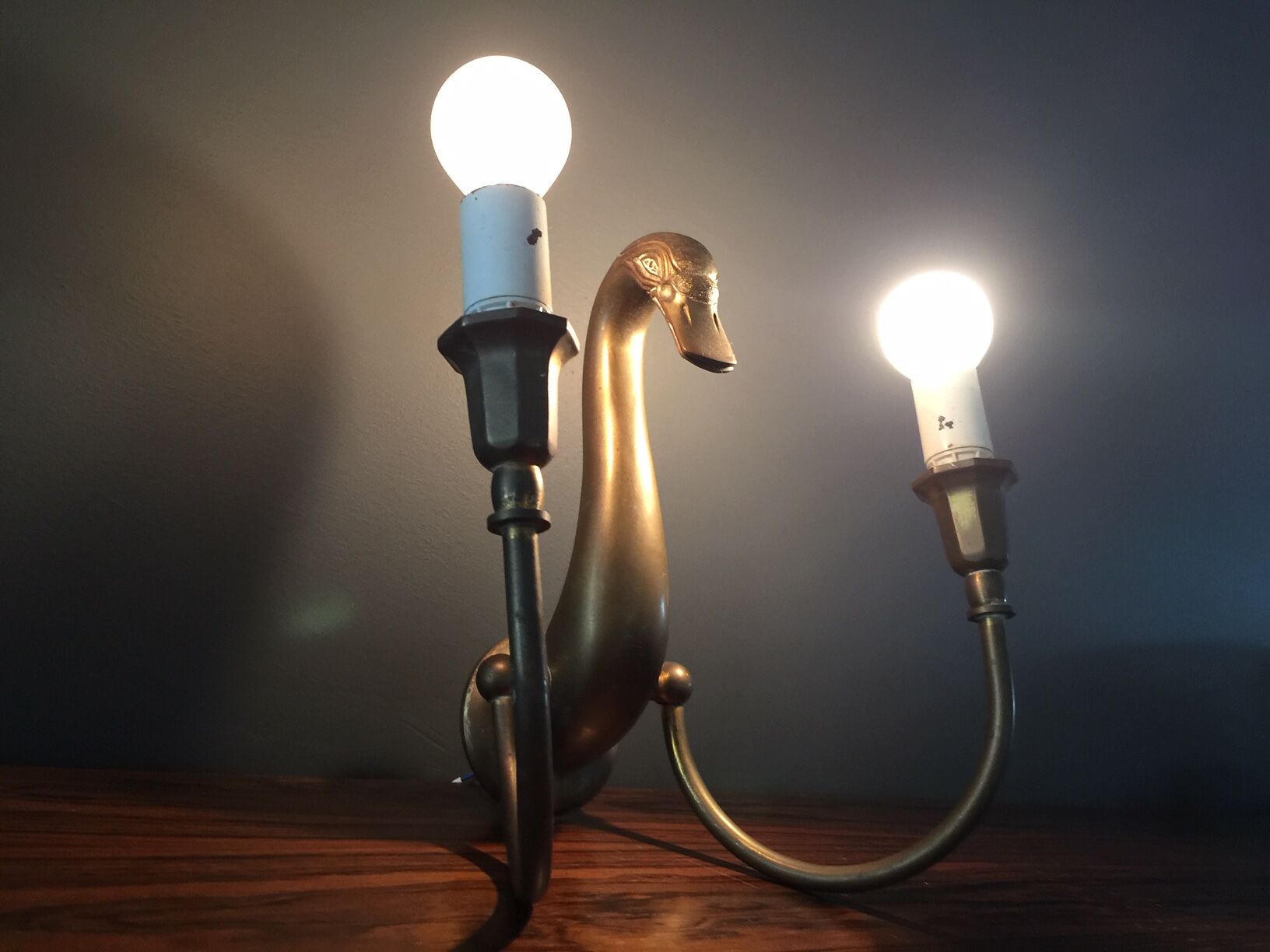 Pair d swans solid brass wall light