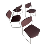 Set of 3 Howe 40/4 stackable chairs in burgundy fabric — Chrome frame, mid-century style