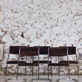 5 tubular chairs in suede and chrome by Roche Bobois, 1970.