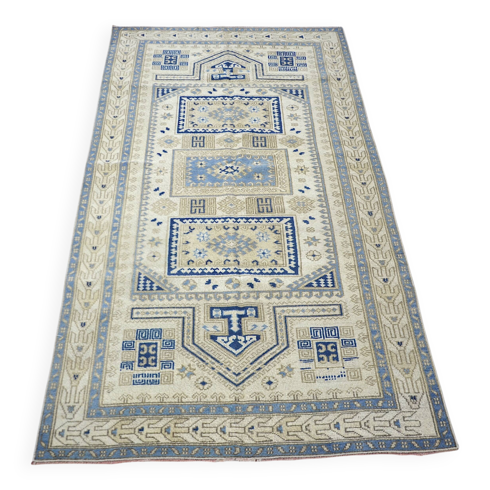 Beige & Blue Turkish Wool Rug sku 2290.