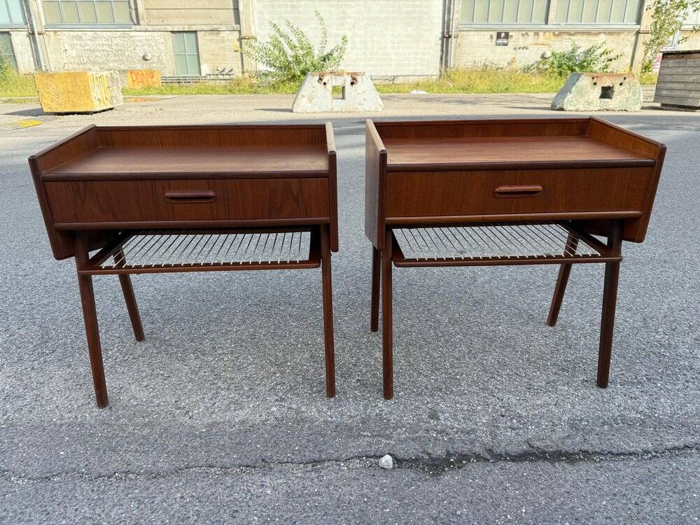 Danish teak bedside tables with rope shelves, 1967, set of 2