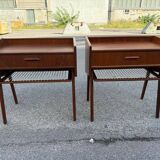 Danish teak bedside tables with rope shelves, 1967, set of 2