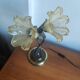 Double flower lamp Art Nouveau – Intertwined brass stems & art glass type