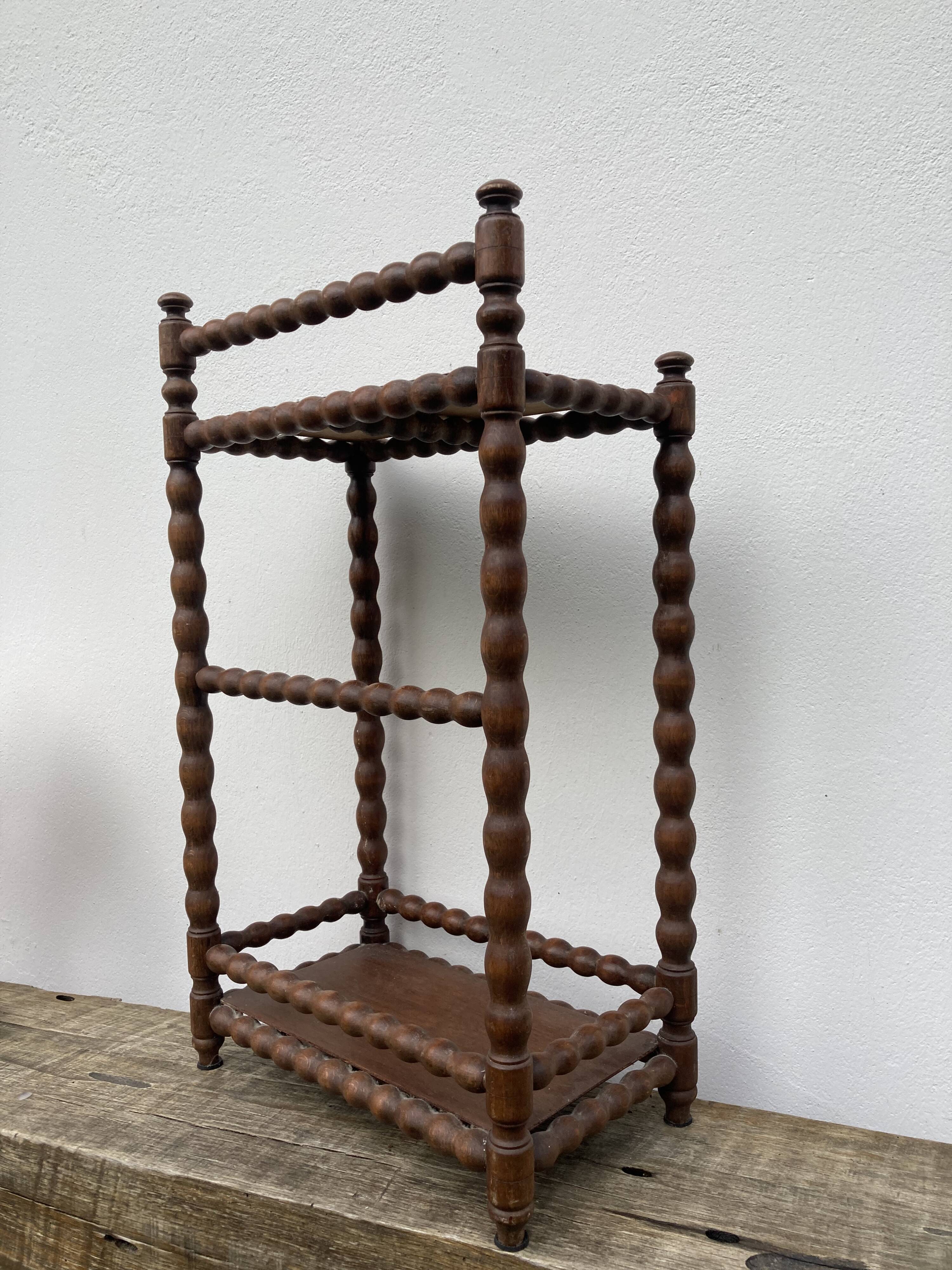 Vintage rectangular turned wooden bedside table