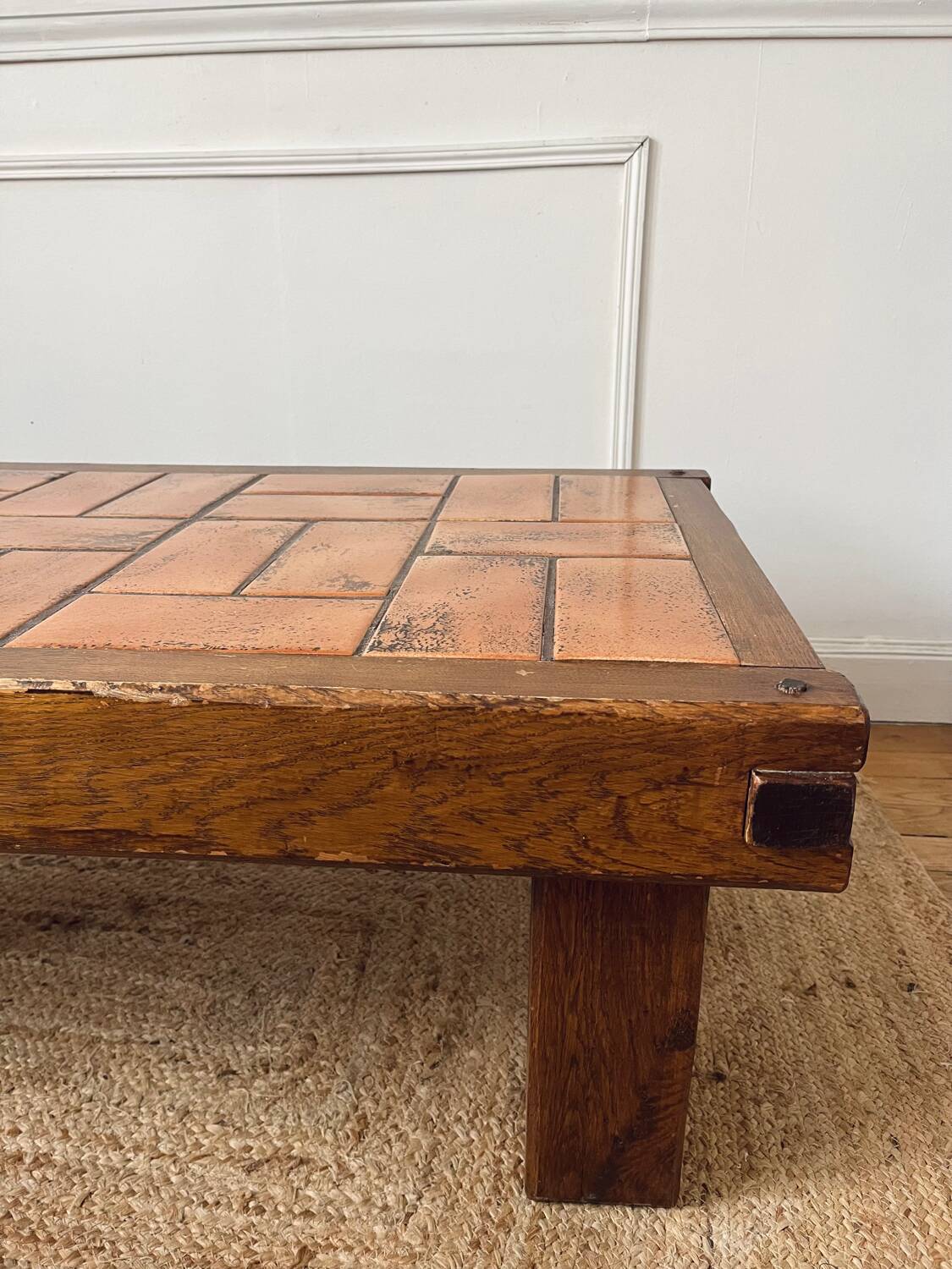 Brutalist tiled and wooden coffee table