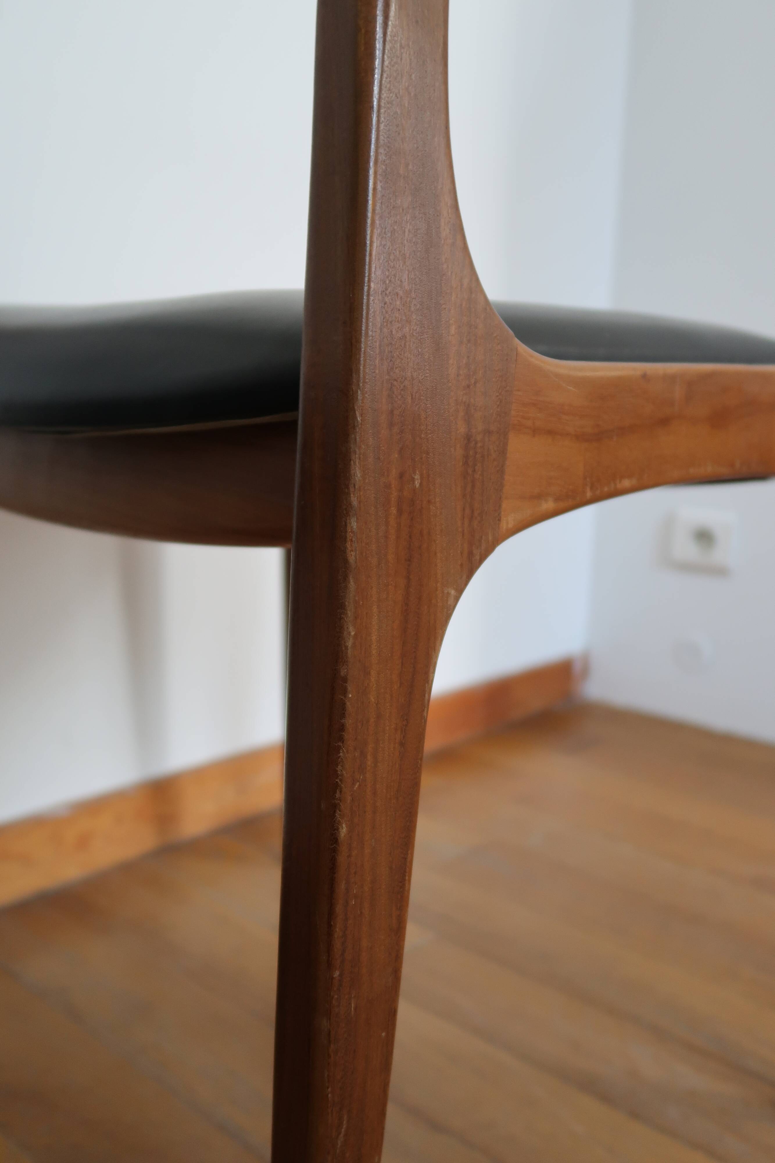 Series of 3 Scandinavian teak and skai chairs