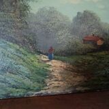 Peinture à l'huile sur carton, première moitié du XXe siècle, signée