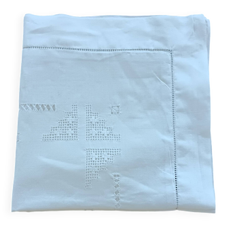 Vintage white linen openwork lace embroidered pillowcase