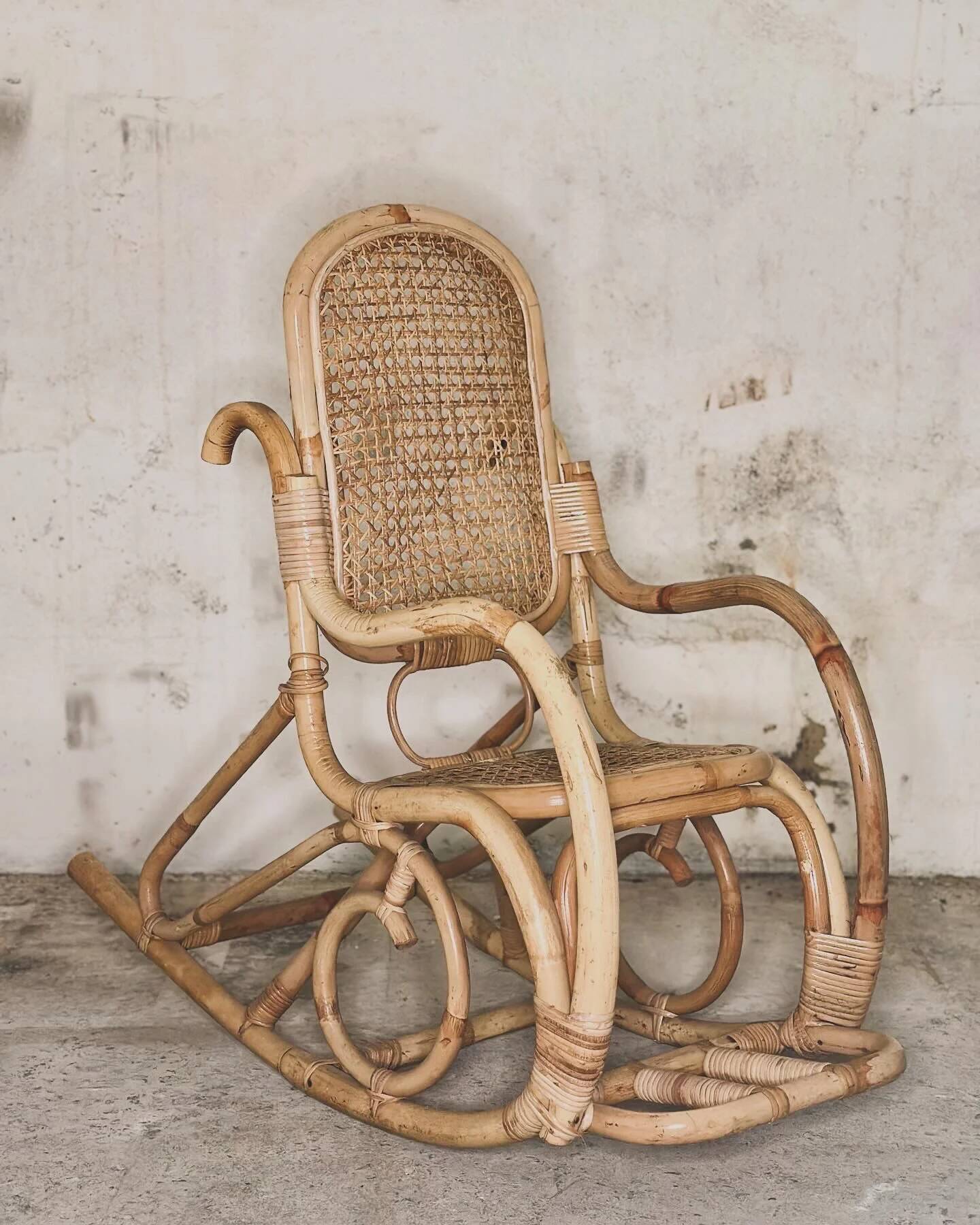 Rattan and cane rocking chair