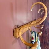 Porte manteau en bois courbé, 4 crochets, ancienne patère débu