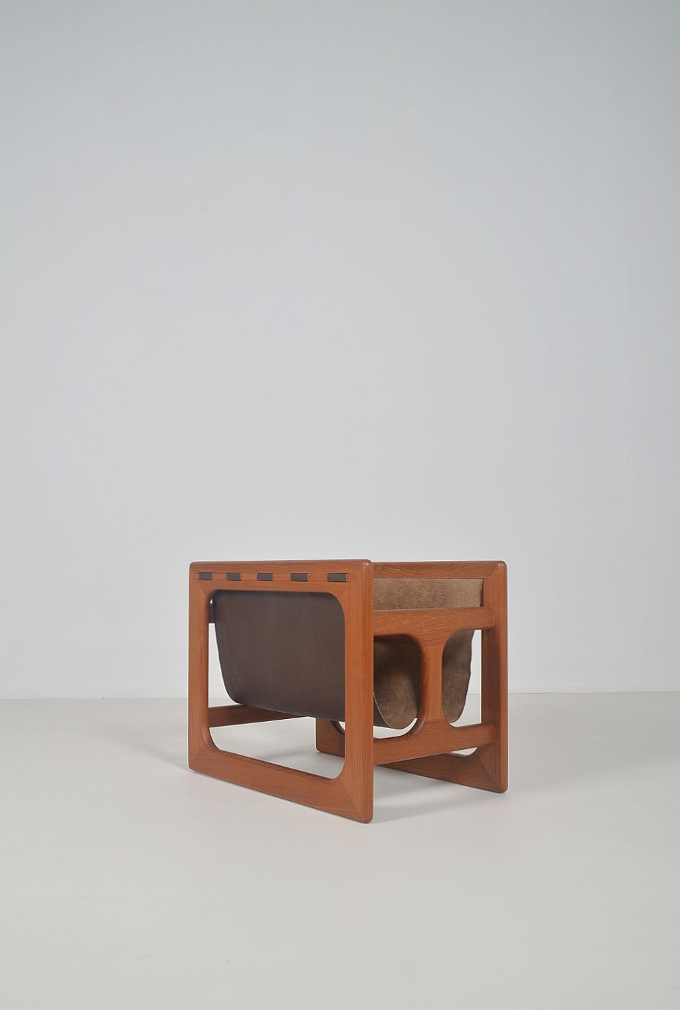 Danish teak & leather magazine holder by Salin Møbler, 1970s