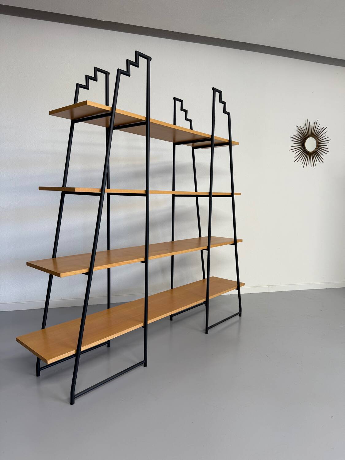 Étagère bibliothèque bois et métal design des années 80