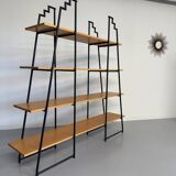 Étagère bibliothèque bois et métal design des années 80