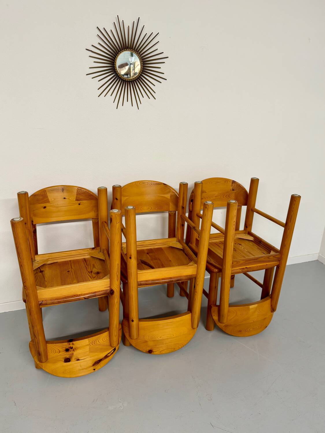 Set of 6 solid pine chairs, Scandinavian design, Reiner Daumiller