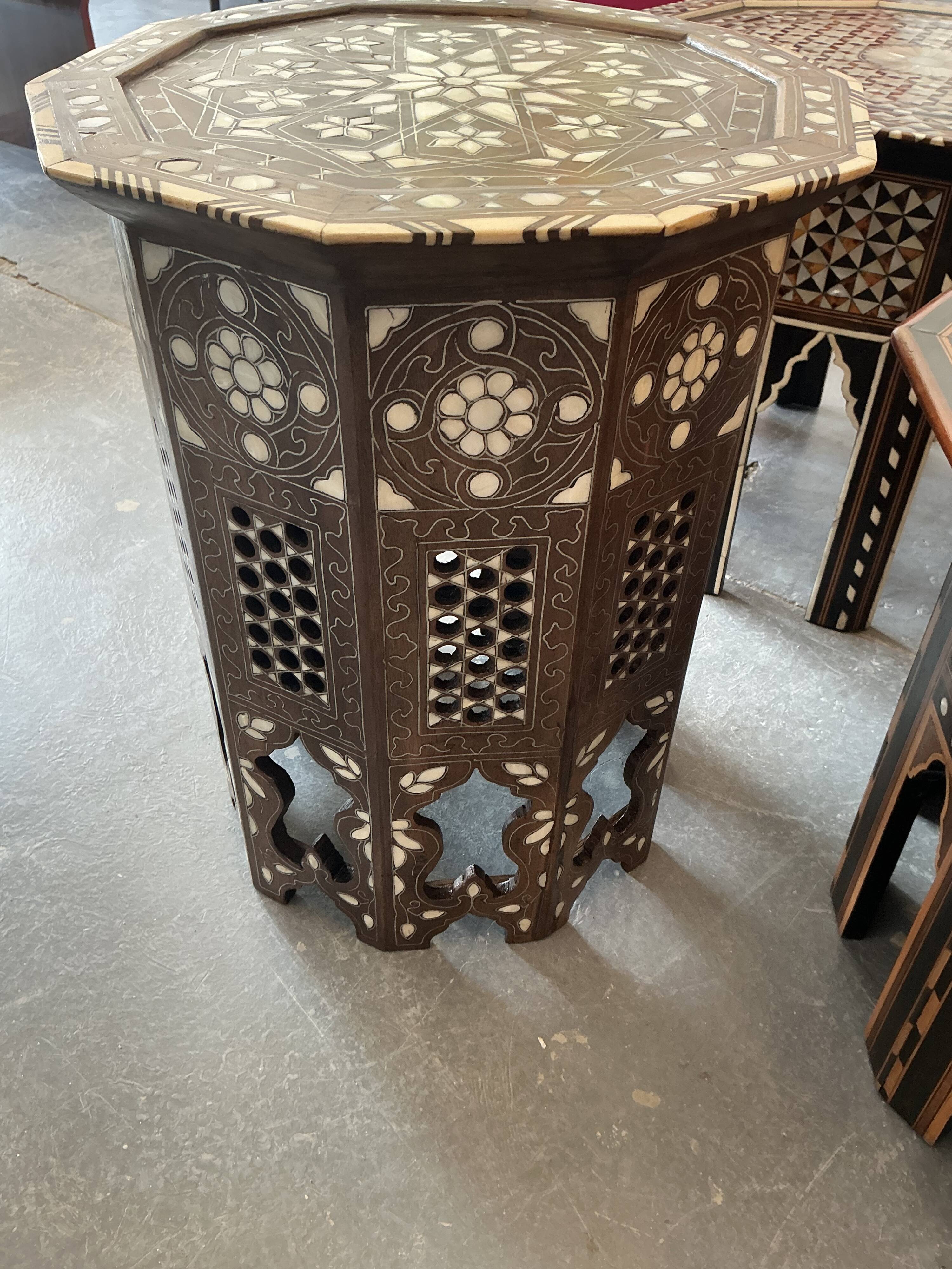 Syrian decagonal pedestal table inlaid with mother-of-pearl