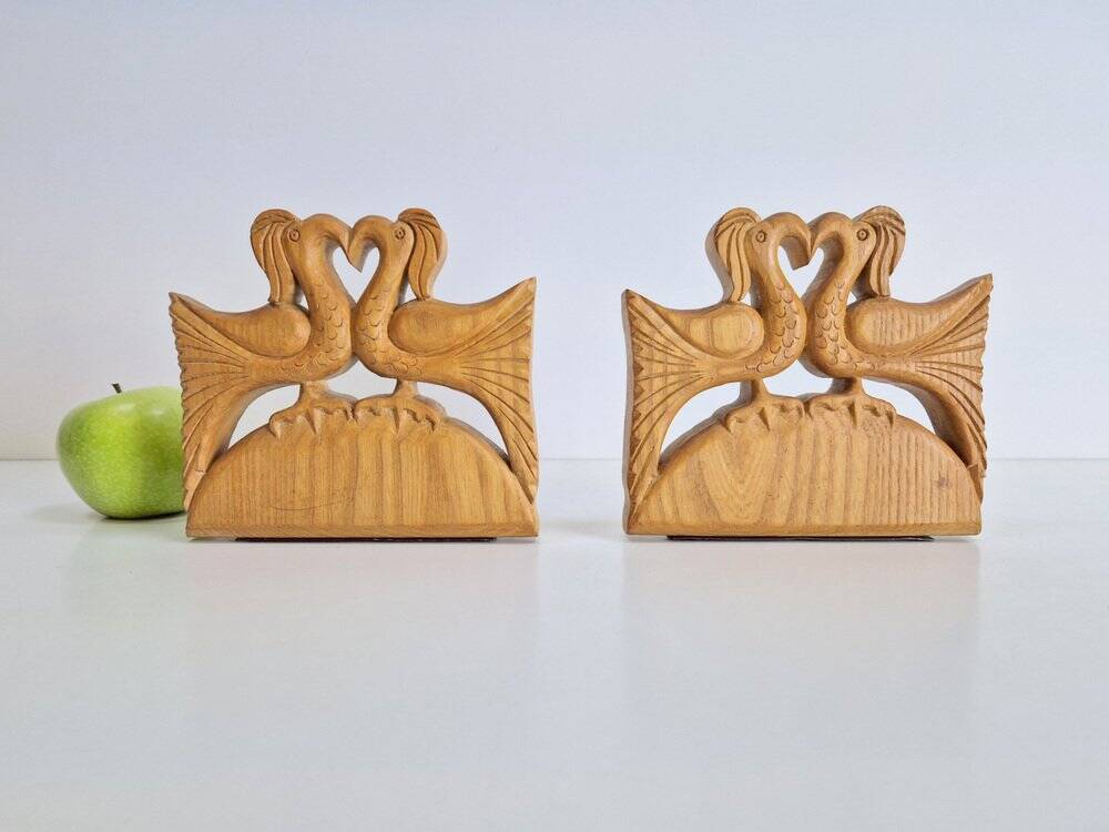 Porte-livres en bois vintage faits à la main, ensemble de 2