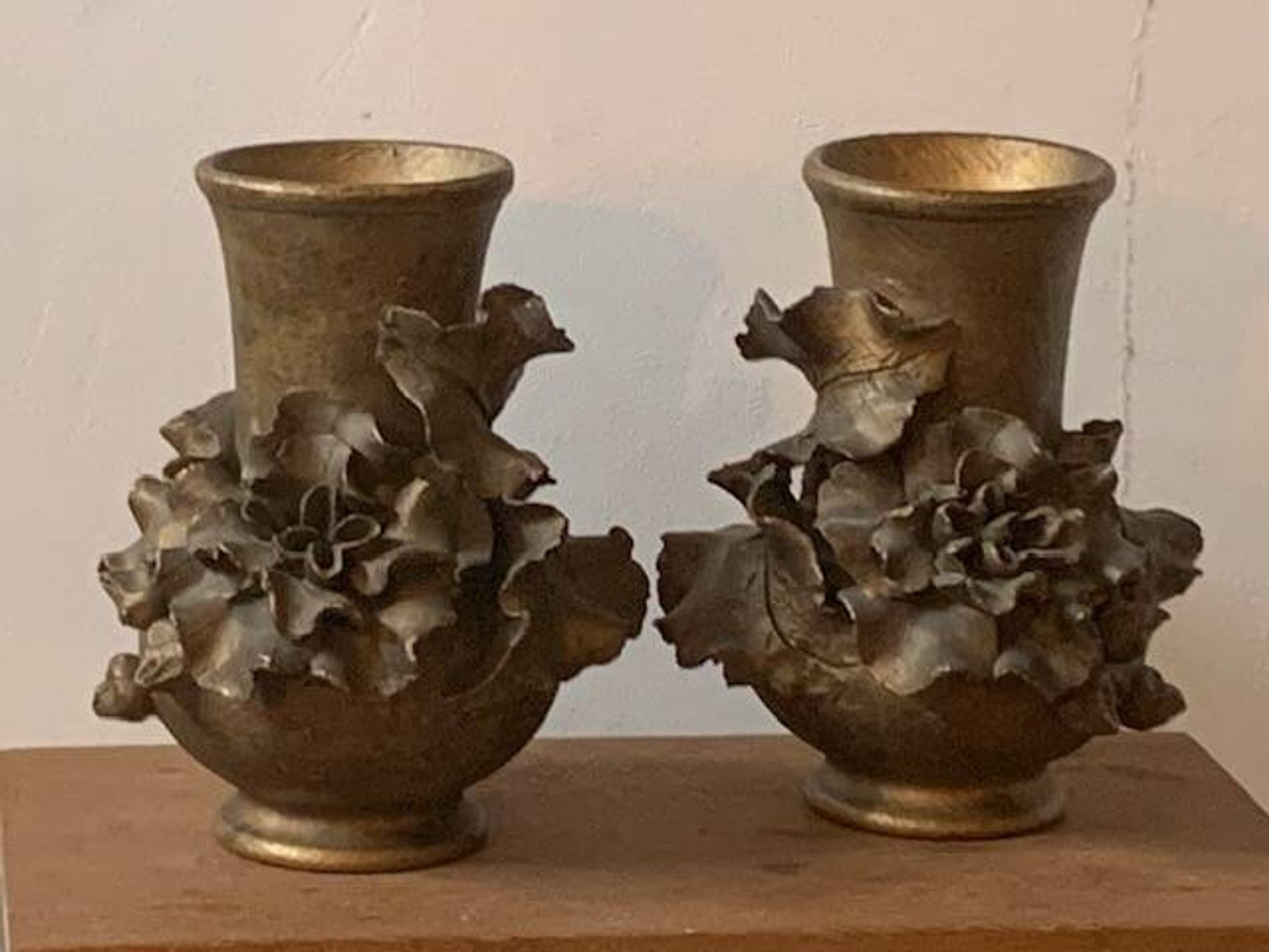 Pair of slip vases, ceramic with golden patina, signed Édouard Gilles.