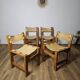 Solid Elm and cream leather chairs, Maison Regain, 1960s.