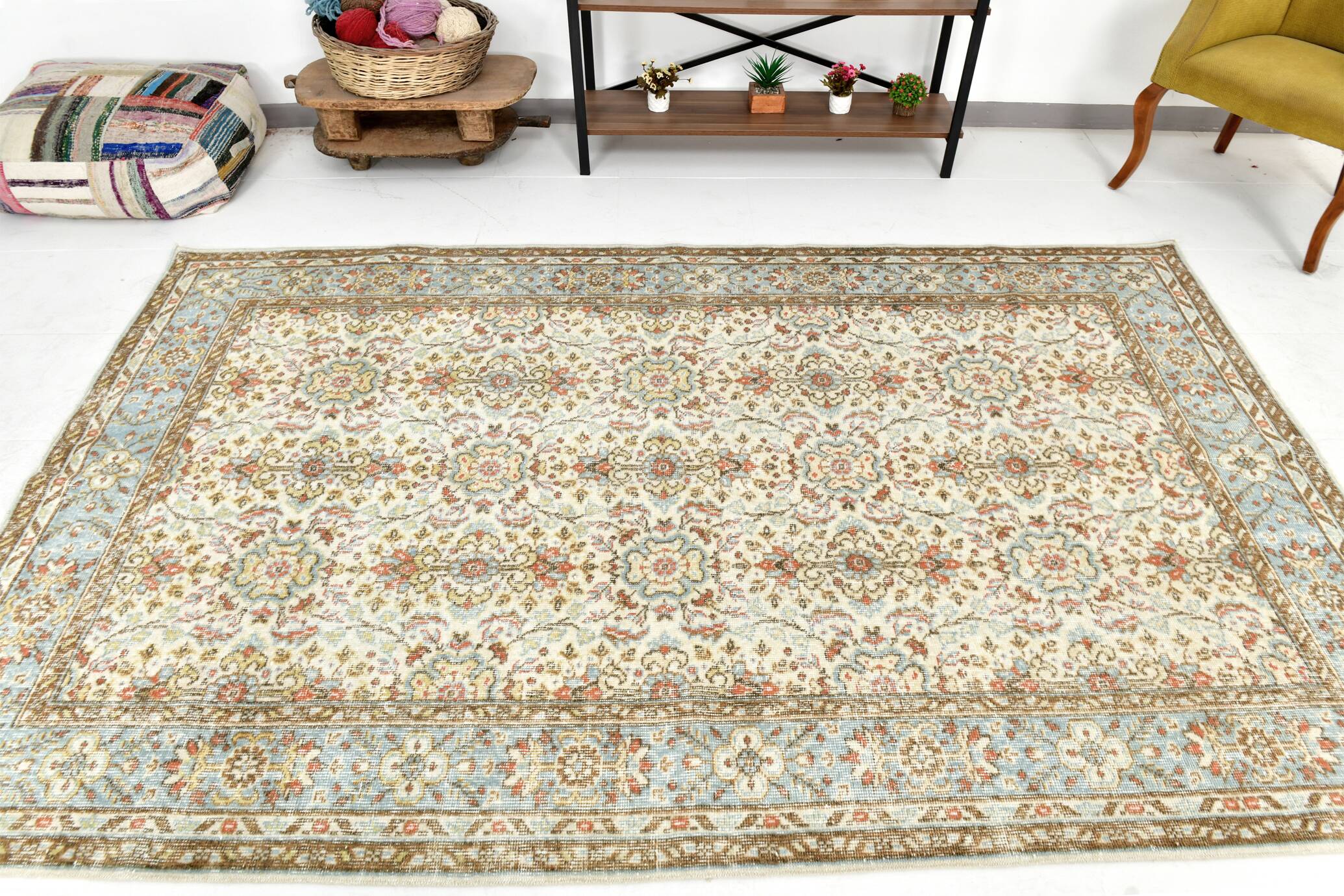 6x9 Sky Blue Turkish Vintage Area Rug 178x286Cm SK 24678