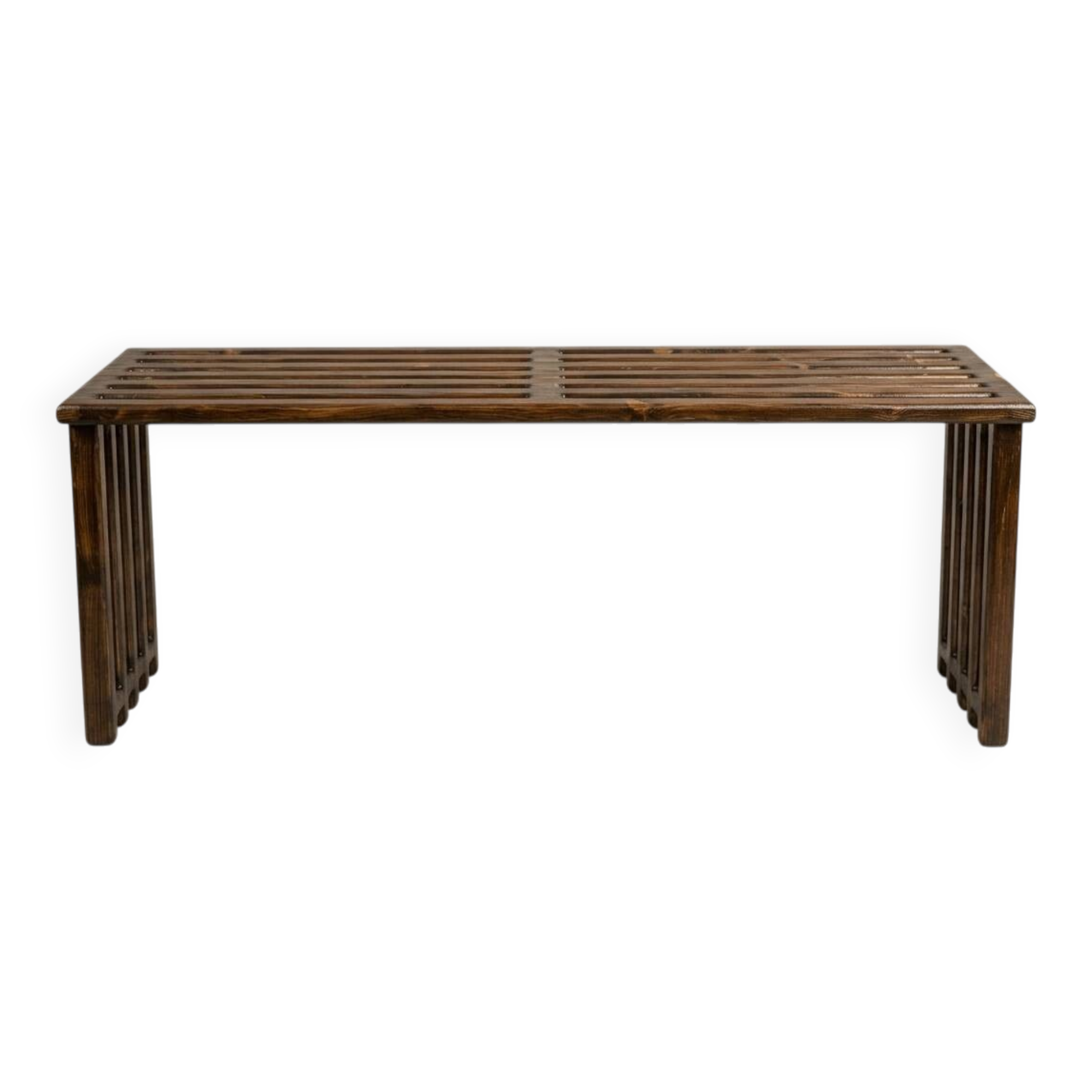 Interior slatted bench in fir - brutalist style, 1960s