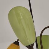 Lustre laiton et verre 4 feux jaune et vert année 60