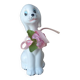 Vintage Small Romantic Ceramic Dog Figurine with Pink Flower Fabric Ribbon