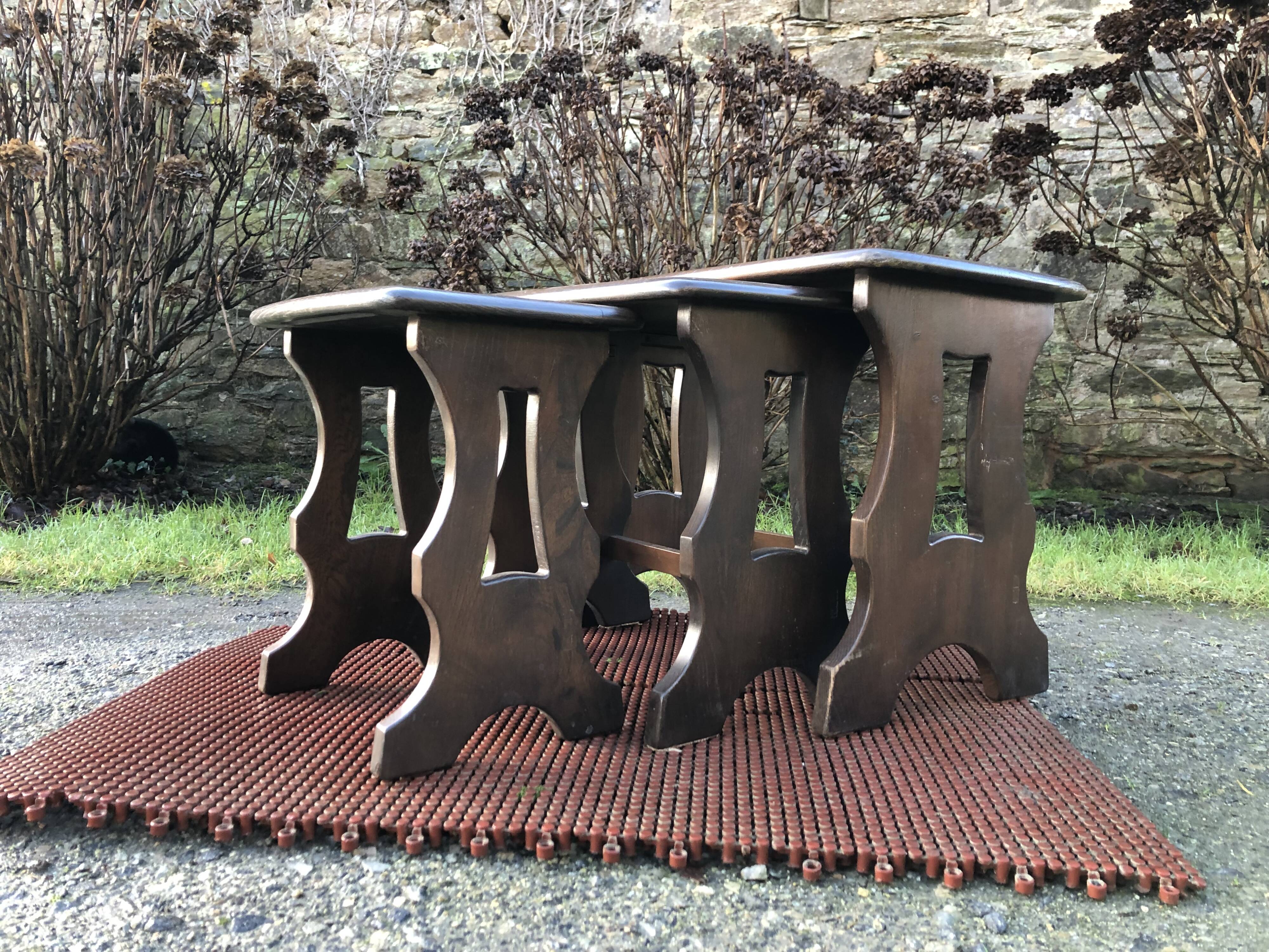 Vintage English nesting tables in elm.