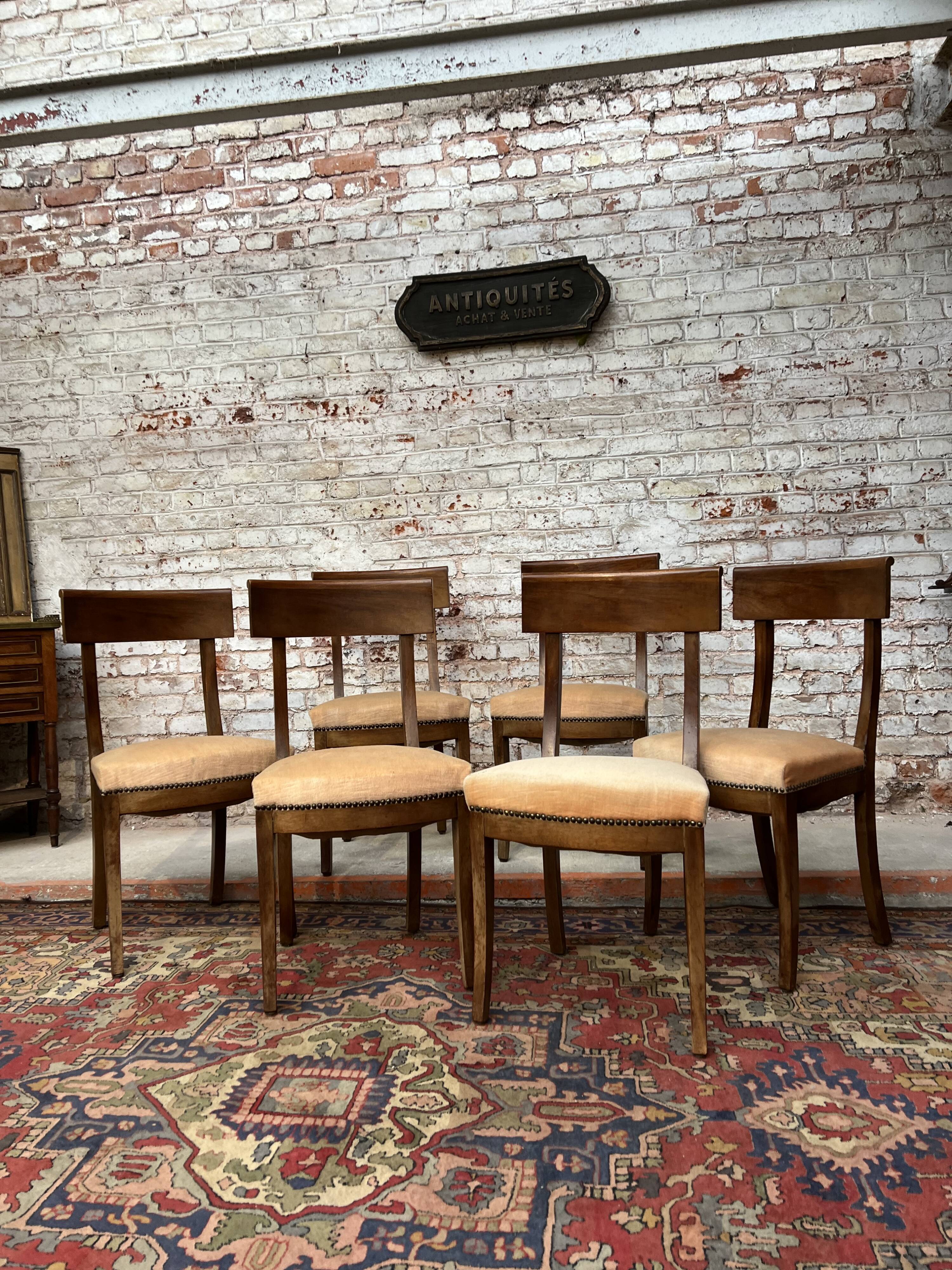 Suite of six mahogany chairs with 19th century Directoire style bands
