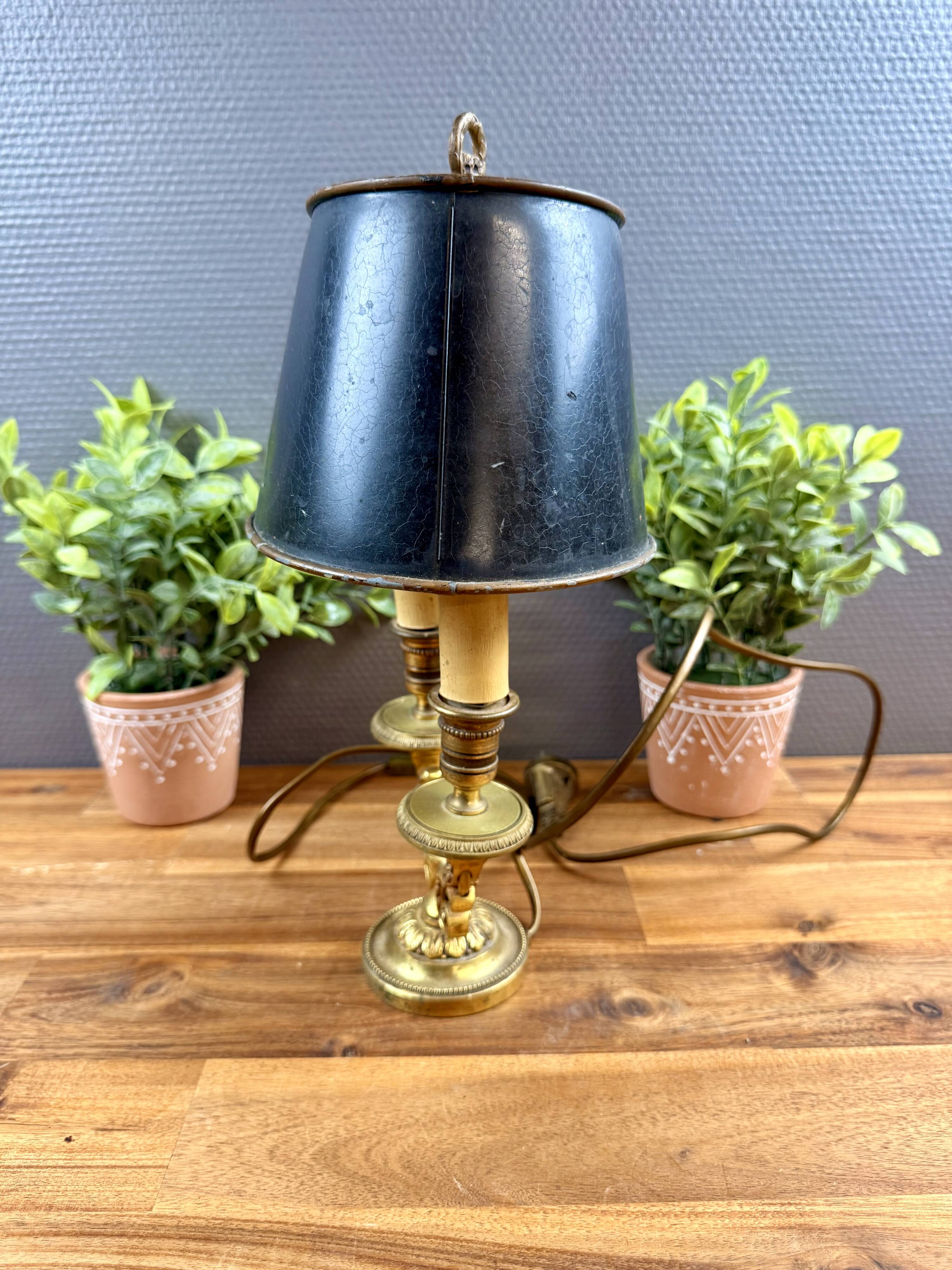 Antique bronze bouillotte lamp – metal shade