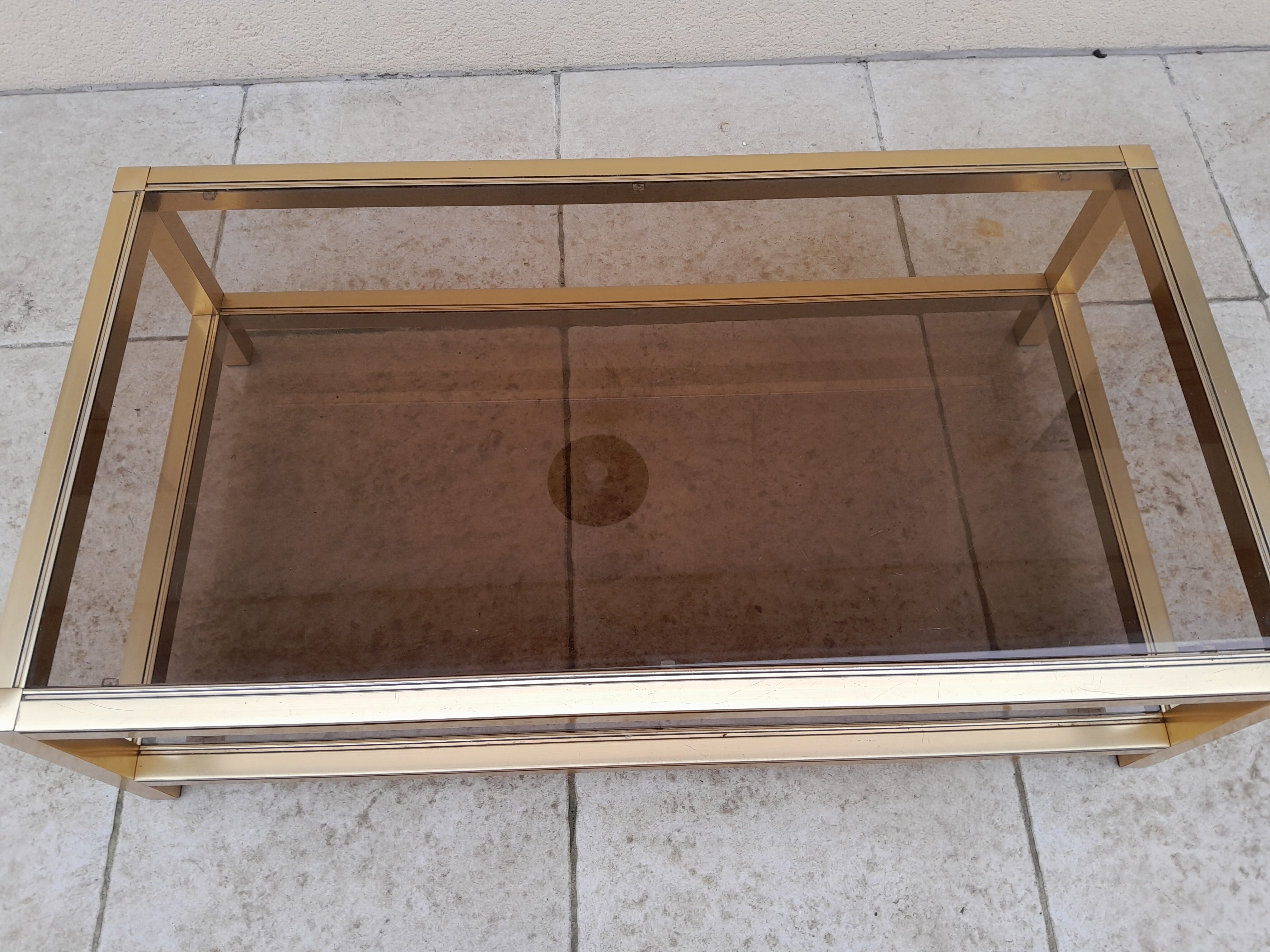 Table basse rectangulaire dorée année 70