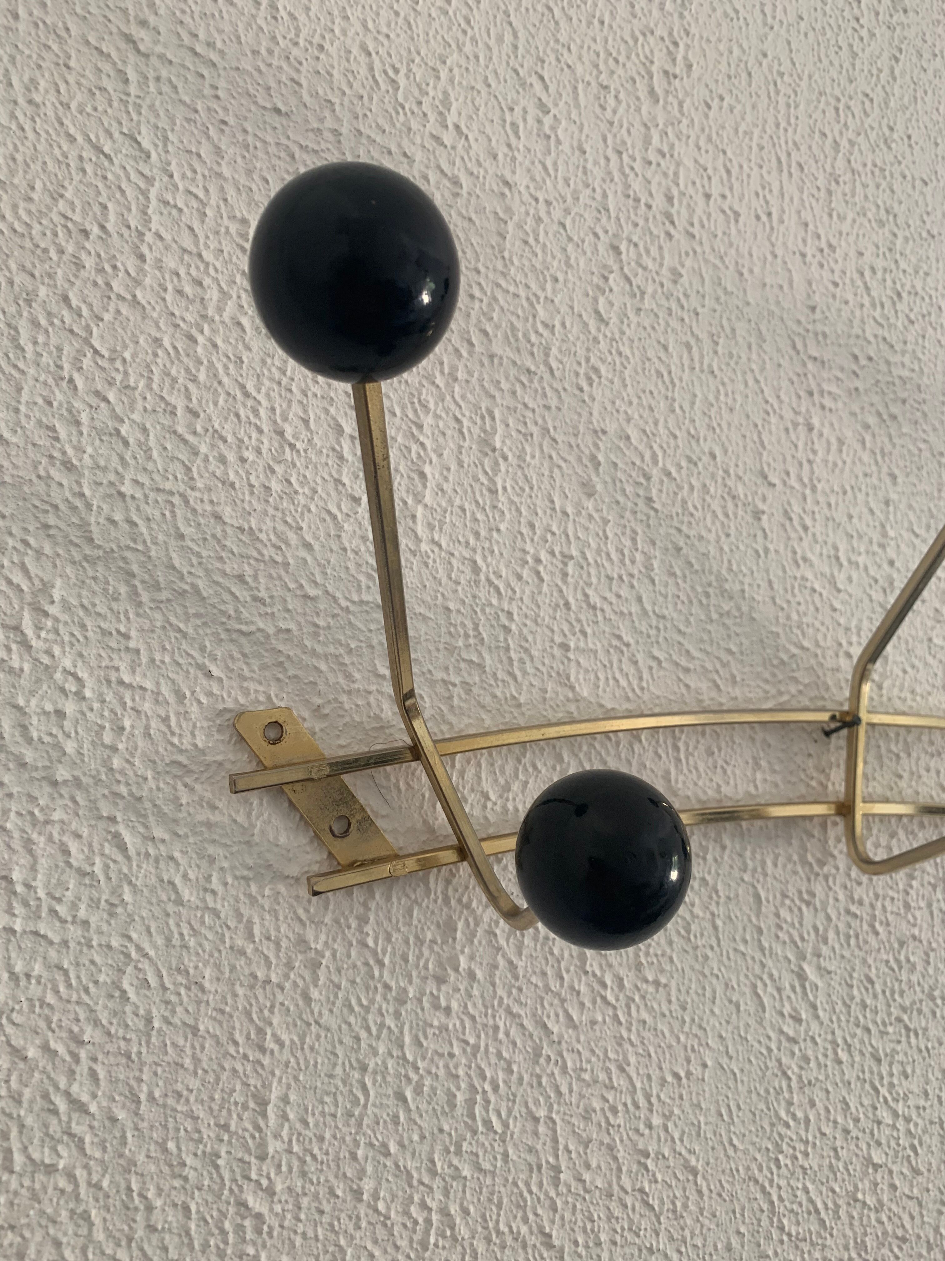 Vintage 1960 gold coat rack 6 hooks balls - 50 x 20 cm