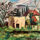Old oil painting on panel exotic expressionist landscape signed