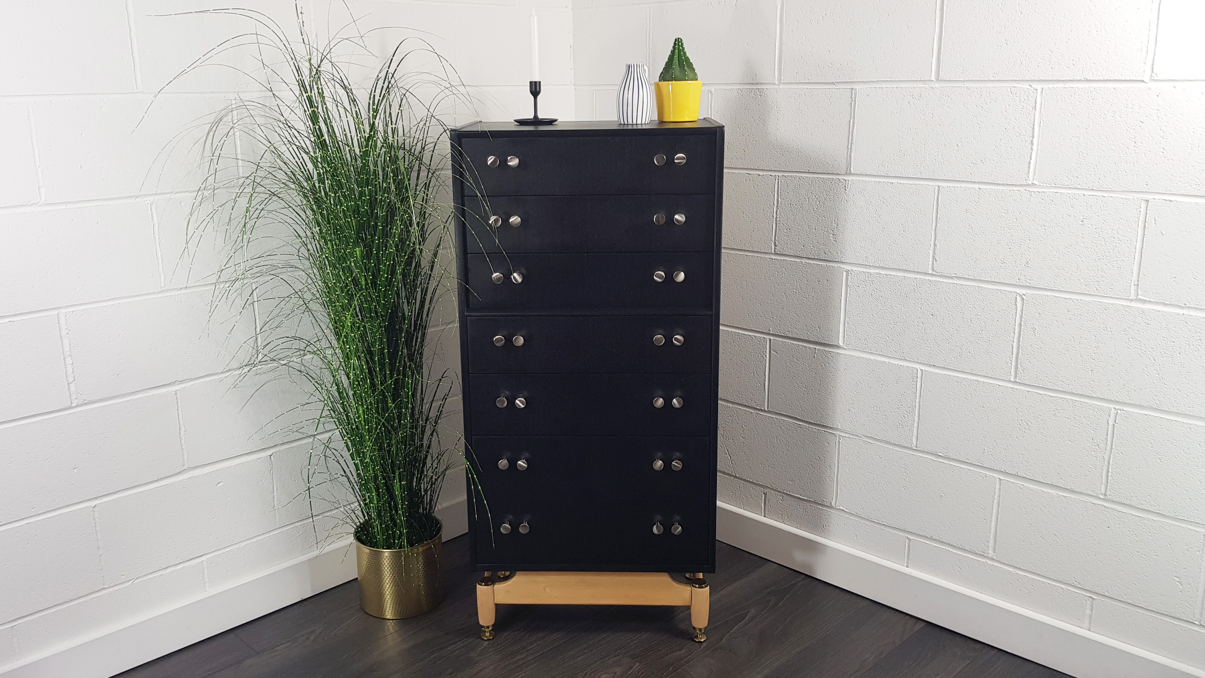 G-plan black tall chest of drawers, 1960s
