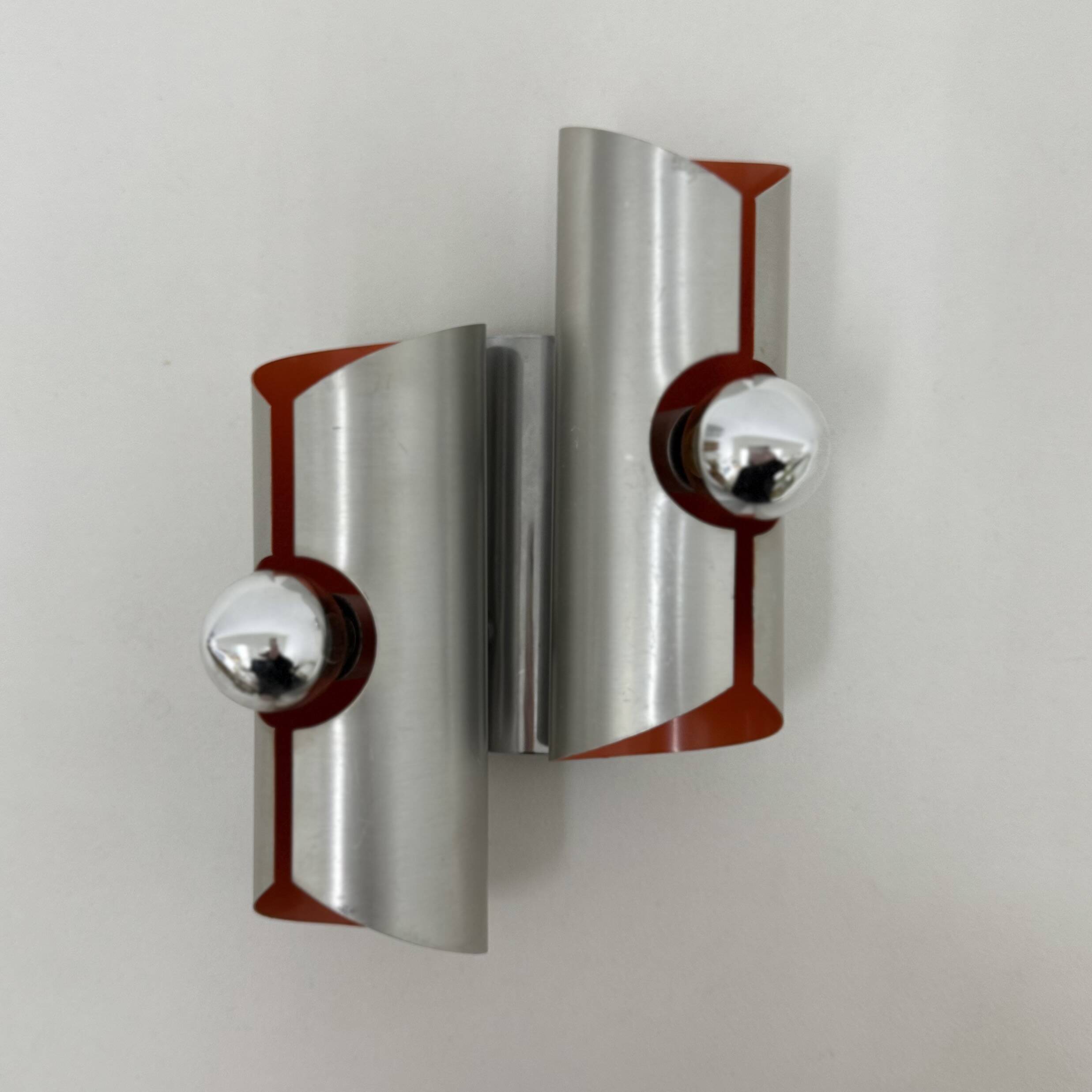 Space age aluminium with orange inside wall lamp sconce , 1970s