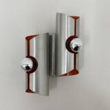 Space age aluminium with orange inside wall lamp sconce , 1970s