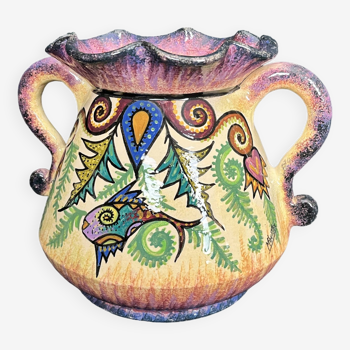 Quimper, ceramic vase signed troussen circa 1940