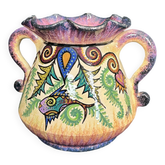 Quimper, ceramic vase signed troussen circa 1940